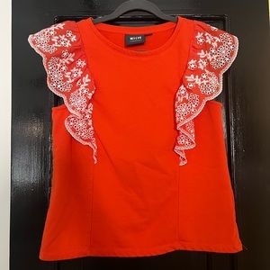 Maeve orange/white eyelet blouse